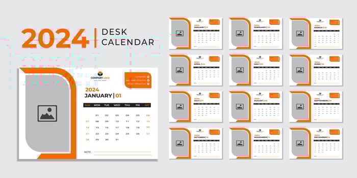 Monthly calendar template for 2024 year. Wall calendar in a minimalist style. Calendar 2024 week start Sunday corporate design planner template. vector