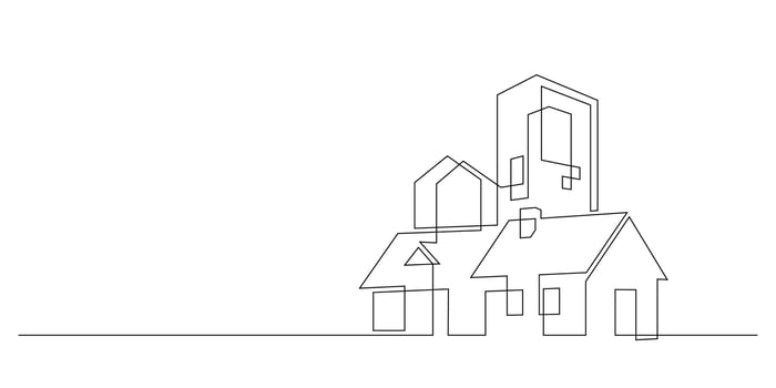 continuous line drawing of housing estate building single line vector