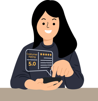 woman doing costumer review satisfaction feedback survey concept user give a 5 stars rating png