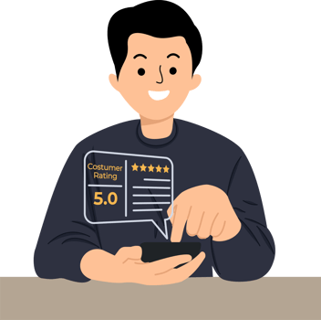 man doing costumer review satisfaction feedback survey concept user give a 5 stars rating png