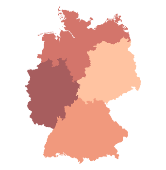 German map four region in outline red color. Map of Germany png