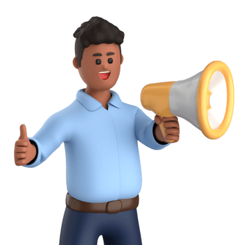 3d businessman executive pose and standing with megaphone isolated on transparent background, 3d rendering png
