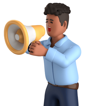 3d businessman executive pose and standing with megaphone isolated on transparent background, 3d rendering png