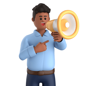3d businessman executive pose and standing with megaphone isolated on transparent background, 3d rendering png