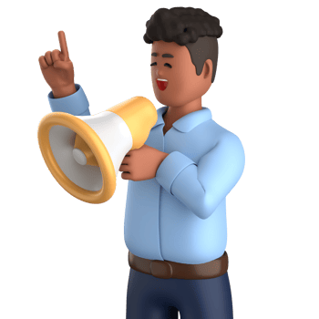 3d businessman executive pose and standing with megaphone isolated on transparent background, 3d rendering png
