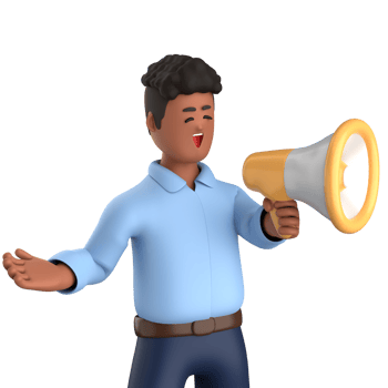 3d businessman executive pose and standing with megaphone isolated on transparent background, 3d rendering png