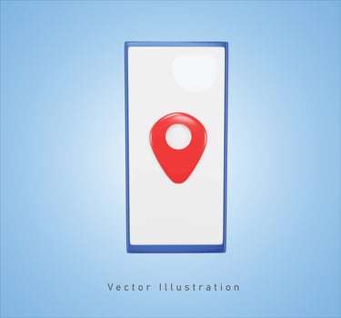 GPS point on blue smartphone screen in 3d vector illustration
