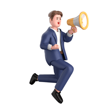 3d businessman executive pose and standing with megaphone isolated on transparent background, 3d rendering png