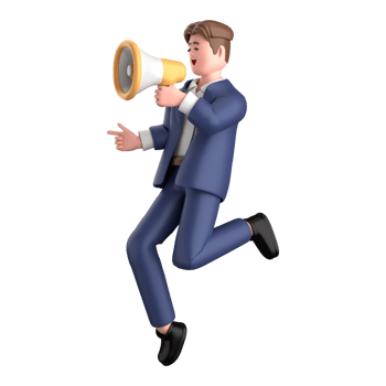3d businessman executive pose and standing with megaphone isolated on transparent background, 3d rendering png
