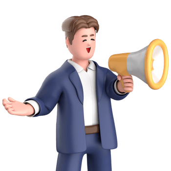 3d businessman executive pose and standing with megaphone isolated on transparent background, 3d rendering png