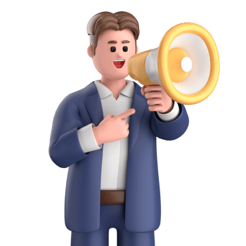 3d businessman executive pose and standing with megaphone isolated on transparent background, 3d rendering png