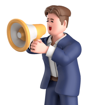 3d businessman executive pose and standing with megaphone isolated on transparent background, 3d rendering png