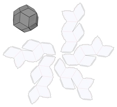 Triacontahedron Box Die Cut Cube Template Blueprint Layout vector