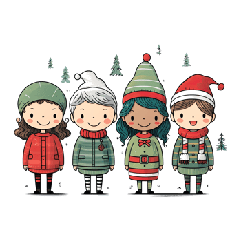 Cute cartoon children, Santa Claus friends and helper, Merry Christmas watercolor illustration, isolated background. AI Generative png