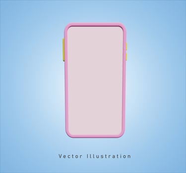 pink smartphone with blank screen in 3d vector illustration