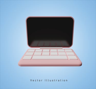 pink laptop in 3d vector illustration