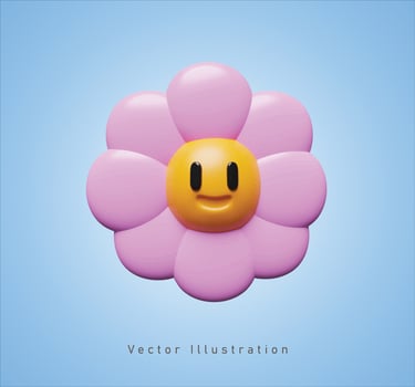 pink flower with laugh face in 3d vector illustration