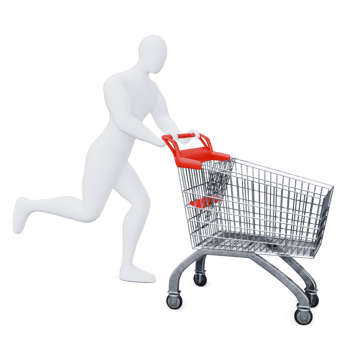 The 3d Human Is Pushing the Shopping Cart Energetically. 3d Shopping Concept. png