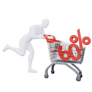 The 3d Human Is Pushing the Discount Shopping Cart Energetically. 3d Shopping Concept. png