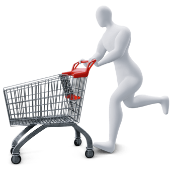The 3d Human Is Pushing the Shopping Cart Energetically. 3d Shopping Concept. png