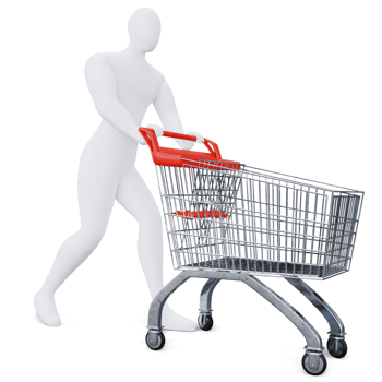 The 3d Human Is Pushing the Shopping Cart Energetically. 3d Shopping Concept. png