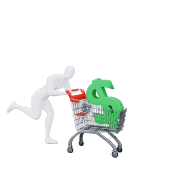 The 3d Human Is Pushing the Money Shopping Cart Energetically. 3d Shopping Concept. png