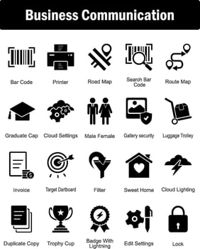 A set of 20 Business icons as bar code, printer, road map vector