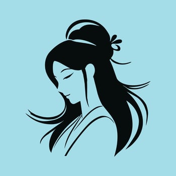 Woman in Kimono with Flower on Blue vector