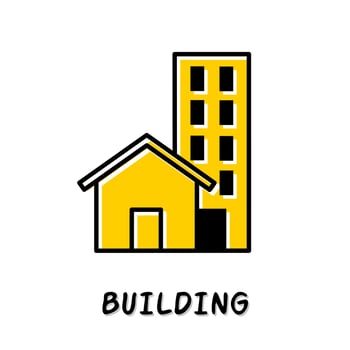 Building icon illustration. Yellow color illustration design. vector
