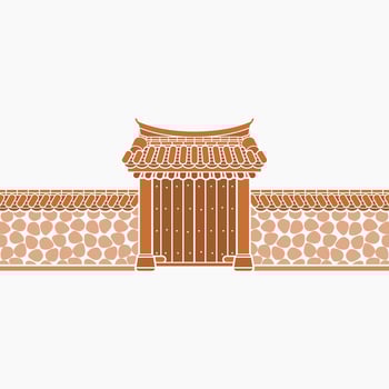 Editable Flat Monochrome Traditional Korean Hanok Gate Building Vector Illustration for Artwork Element of Oriental History and Culture Related Design
