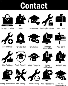 A set of 20 contact icons as laptop location, alert, graduation vector