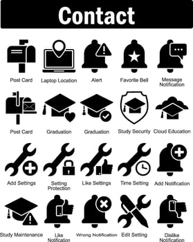 A set of 20 contact icons as post card, laptop location, alert vector
