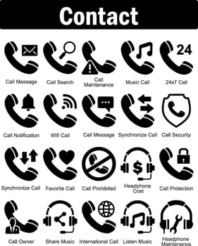 A set of 20 contact icons as call message, call search, call maintenance vector