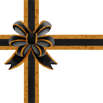 Black ribbon bow with gold stripes isolated on transparent background png