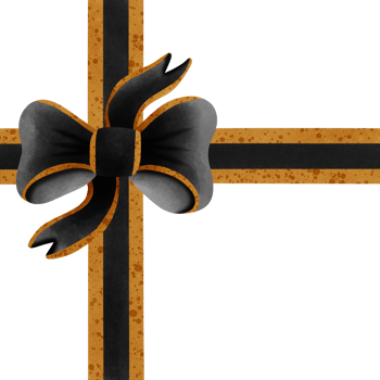Black ribbon bow with gold stripes isolated on transparent background png