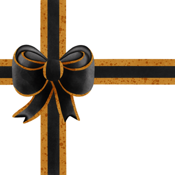 Black ribbon bow with gold stripes isolated on transparent background png