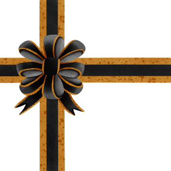 Black ribbon bow with gold stripes isolated on transparent background png