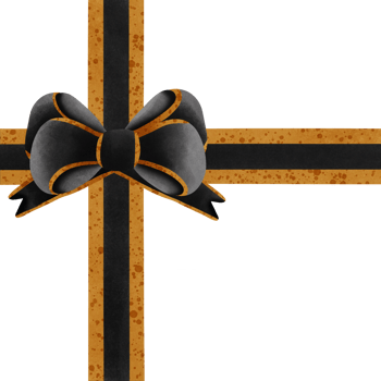 Black ribbon bow with gold stripes isolated on transparent background png