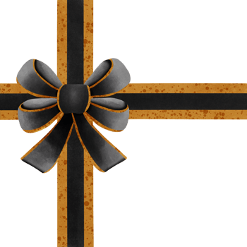 Black ribbon bow with gold stripes isolated on transparent background png