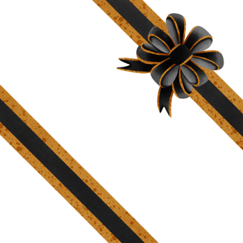 Black ribbon bow with gold stripes isolated on transparent background png