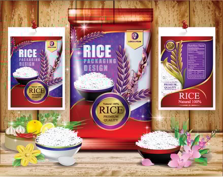 Rice Package food Logo Products and Fabric Arts, banner and poster template vector