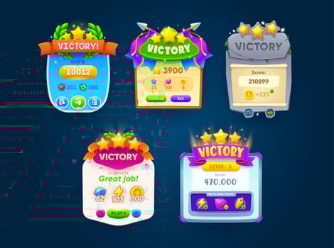 Game victory banner or popup window, gamer menu vector