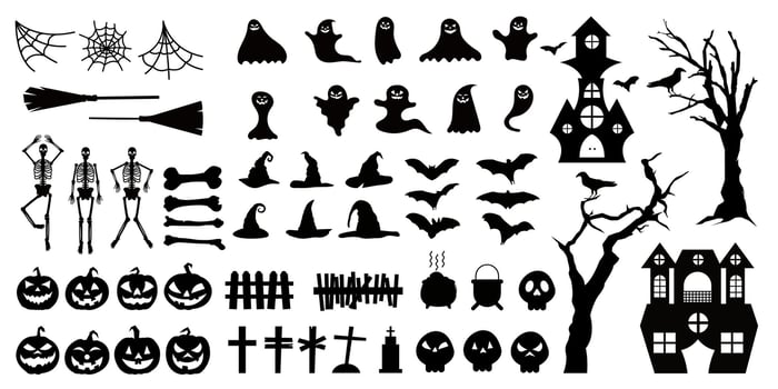 Super set detailed halloween silhouette isolated on white background vector illustration