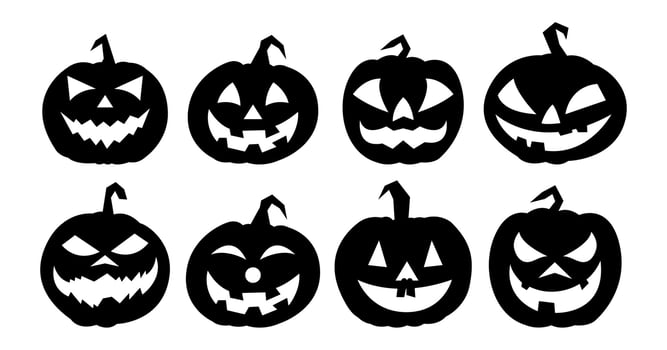 Halloween pumpkins with various expressions vector isolated on with background