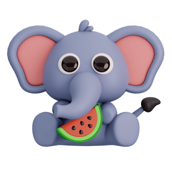 Cute Elephant Holding Watermelon Isolated. Animals and Food Icon Cartoon Style Concept. 3D Render Illustration png