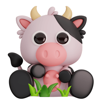 Cute Cow with Grass Isolated. Animals and Food Icon Cartoon Style Concept. 3D Render Illustration png
