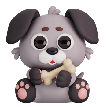Cute Dog Holding Bone Isolated. Animals and Food Icon Cartoon Style Concept. 3D Render Illustration png