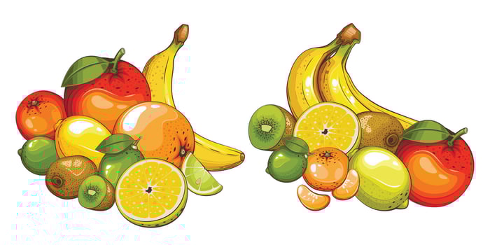 Fruit mix isolated vector illustration. Fruits colorful illustrations isolated on white background.  Fruit collection.