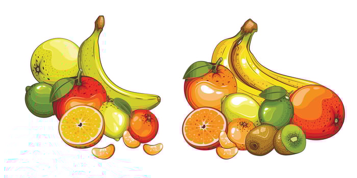 Fruit mix isolated vector illustration. Fruits colorful illustrations isolated on white background.  Fruit collection.