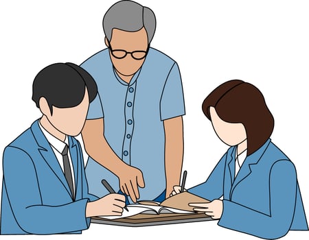 Engage in a productive and insightful discussion between colleagues, fostering collaboration and enhancing teamwork. Cartoon style illustration. vector